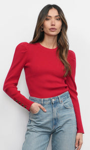 Dani Button Puff Sleeve Ribbed Knit Top