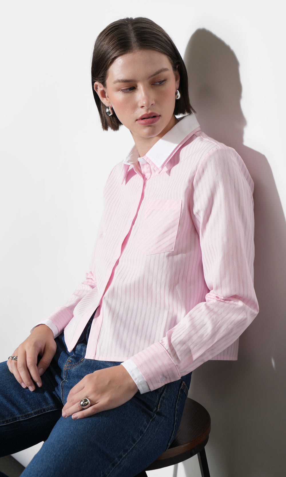 Daphne Contrast Collar Button Down Shirt