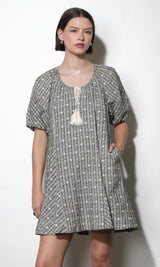 Elena Stripe Pattern Bubble Sleeve Popover Dress