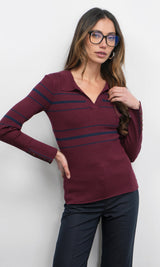 Elena Striped Polo Knit Top