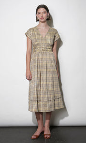 Elizabeth Dolman Sleeve Plaid Belted Midi Dress