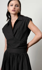 Eloise Wrap Front Extended Shoulder Poplin Top