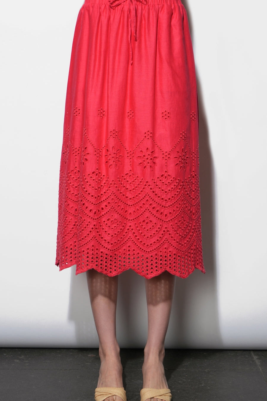 Faith Linen Blend Embroidered Midi Skirt