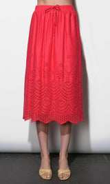 Faith Linen Blend Embroidered Midi Skirt