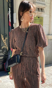 Felicia Lurex Knit Pouf Sleeve Blouse