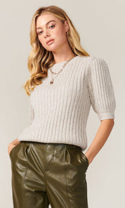 Francis Cozy Marled Knit Short Sleeve Knit Top