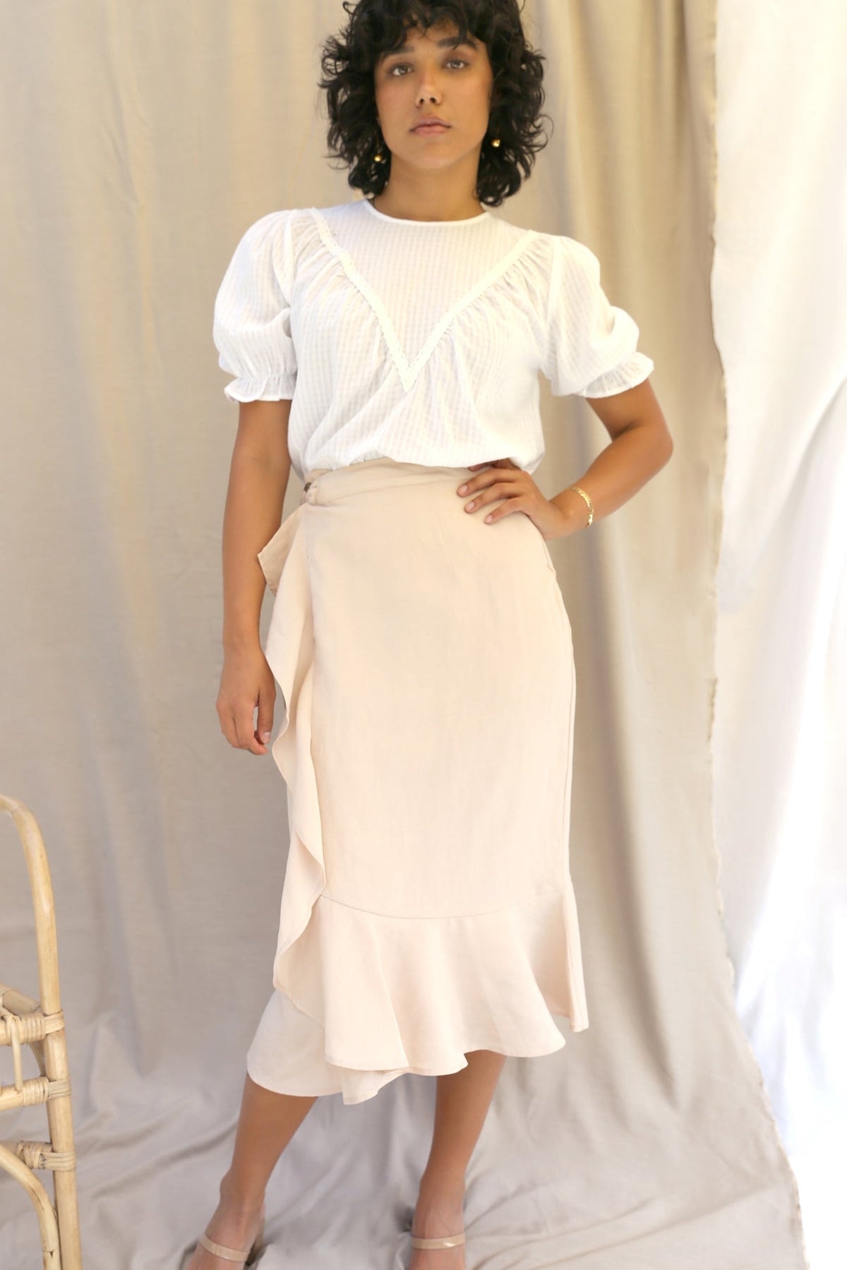 Britt Ruffled Slim Midi Skirt