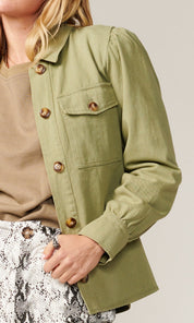 Alexia Cotton Twill Puff Sleeve Shirt Jacket