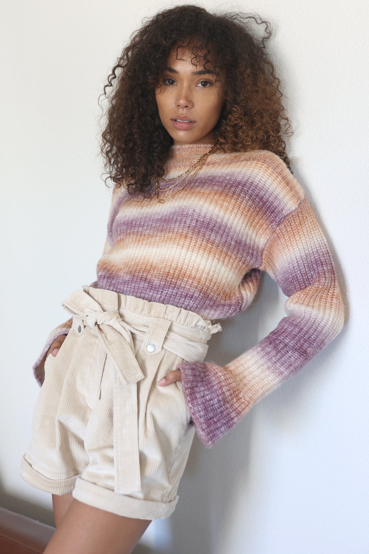 G108W5636GrendaSpaceDyeSweaterG108P6176LenHighWaistCorduroyShorts.jpg