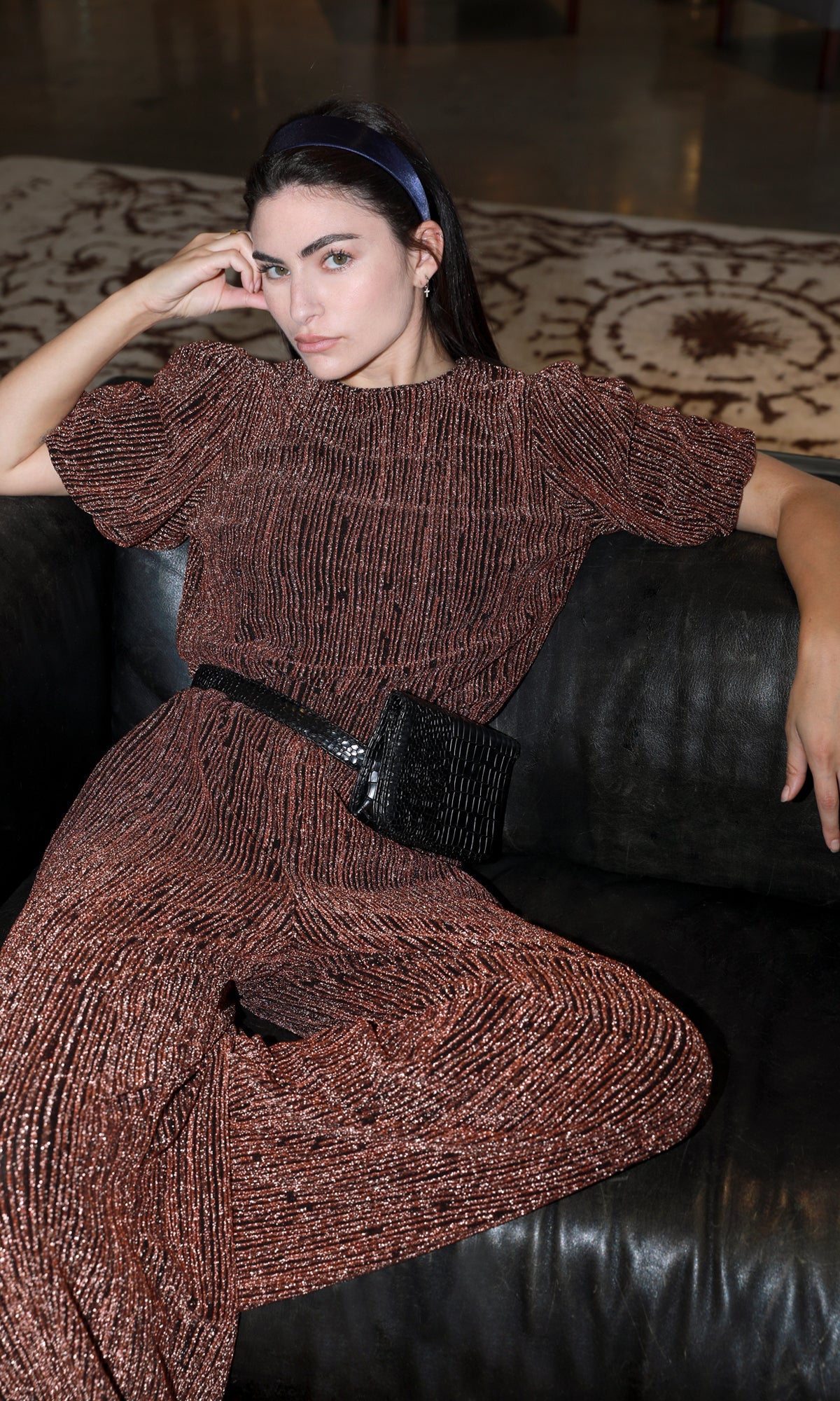 Felicia Lurex Knit Pouf Sleeve Blouse
