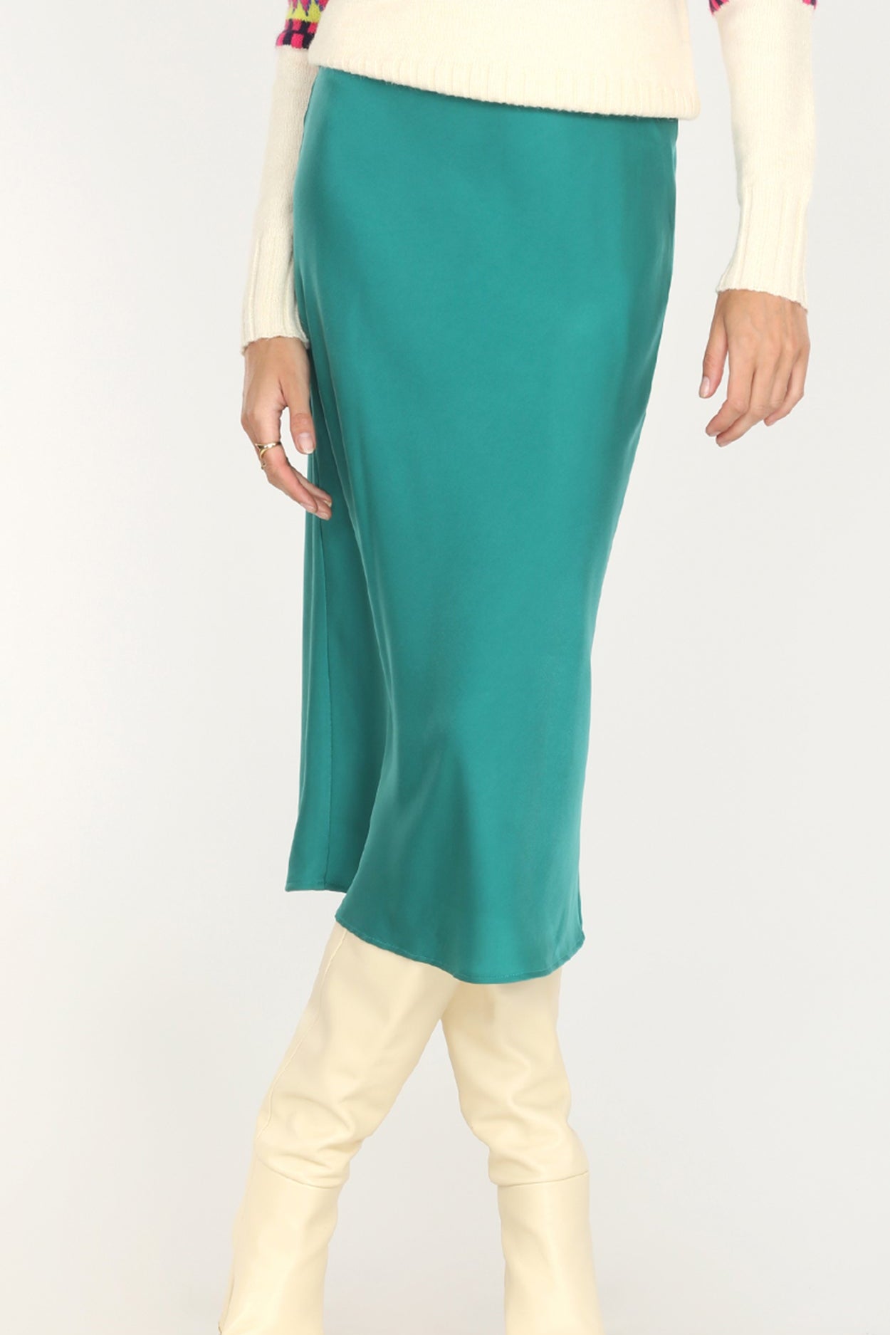Athena Sateen Bias Cut Midi Skirt