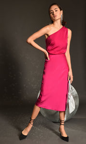 Athena Sateen Bias Cut Midi Skirt