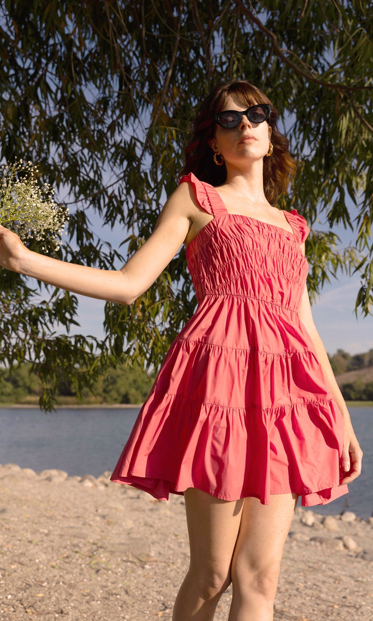 Pria Smocked Tiered Poplin Mini Dress