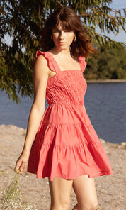 Pria Smocked Tiered Poplin Mini Dress