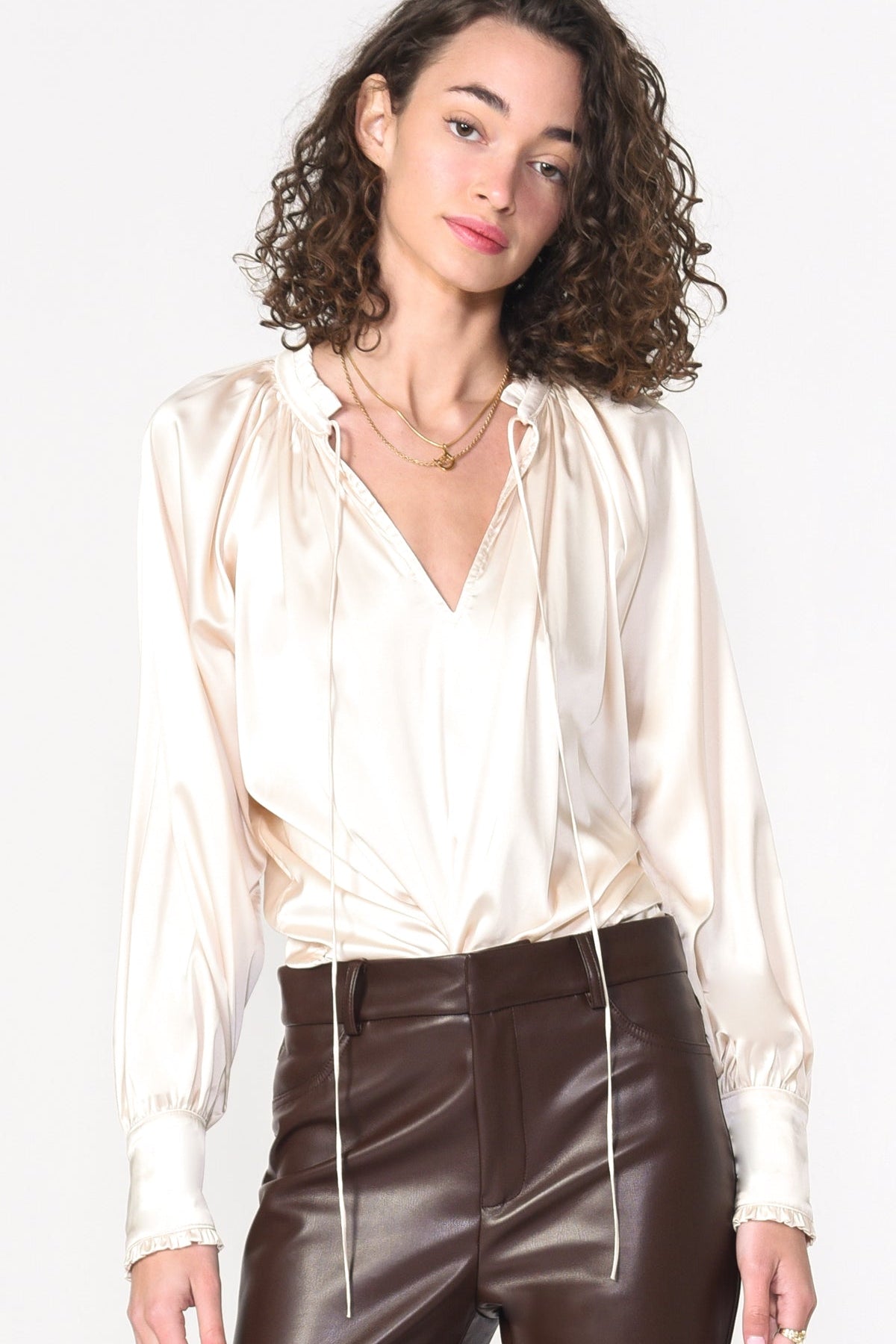 Larissa Wide Cuff Sateen Blouse