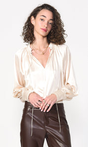 Larissa Wide Cuff Sateen Blouse