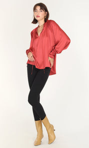 Larissa Wide Cuff Sateen Blouse