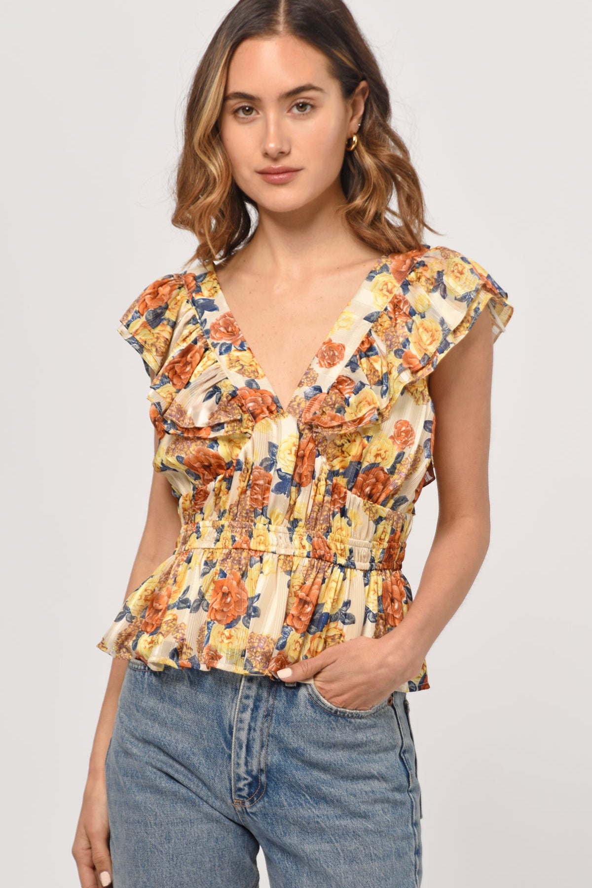 Cladela Ruffled Peplum Top