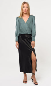 Lourdes Wrap Front Cuffed Blouse