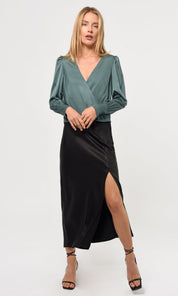 Lourdes Wrap Front Cuffed Blouse