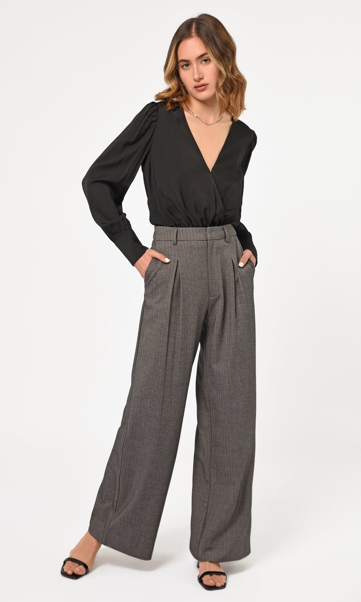 Lourdes Wrap Front Cuffed Blouse