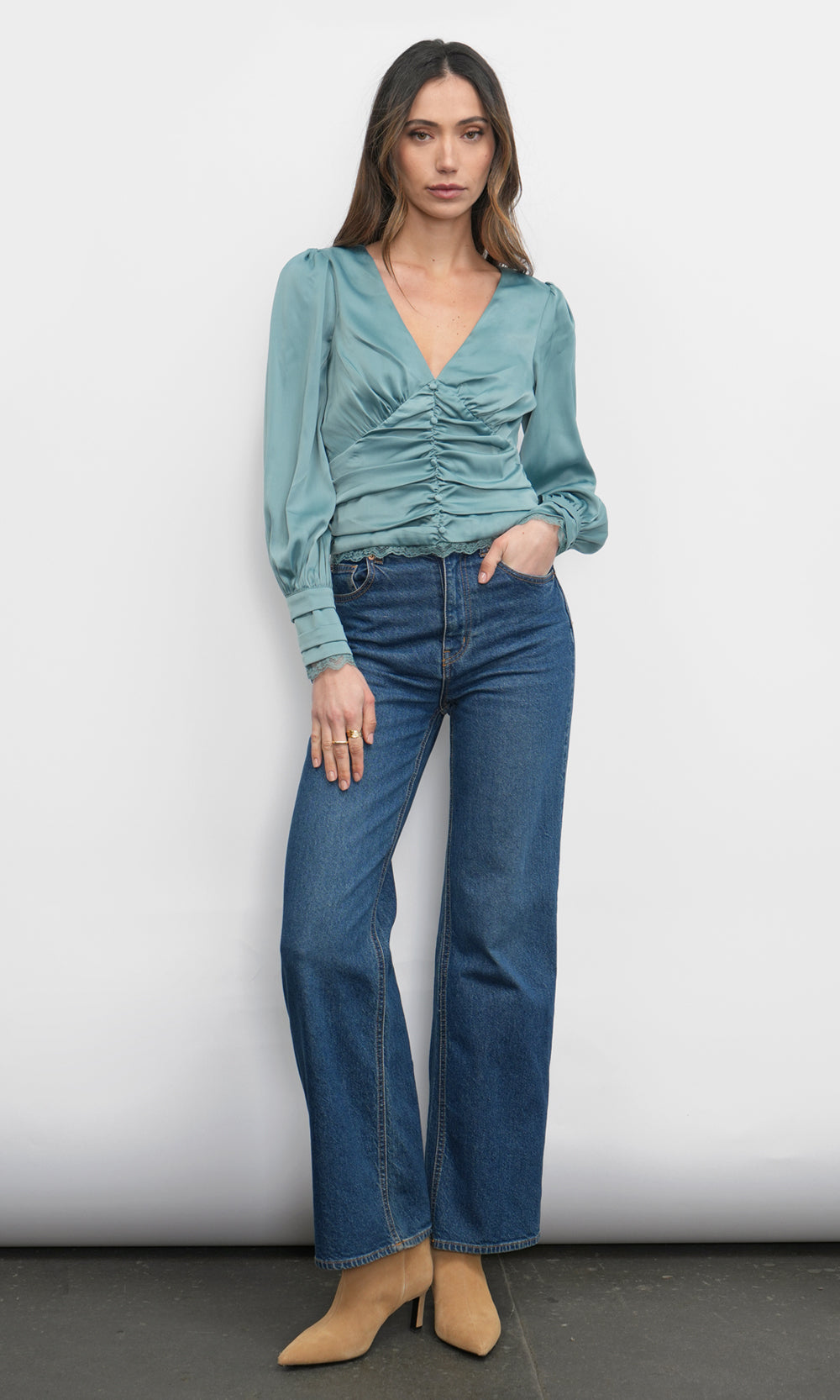 Taylor Button Front Satin Blouse