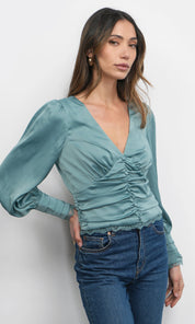 Taylor Button Front Satin Blouse
