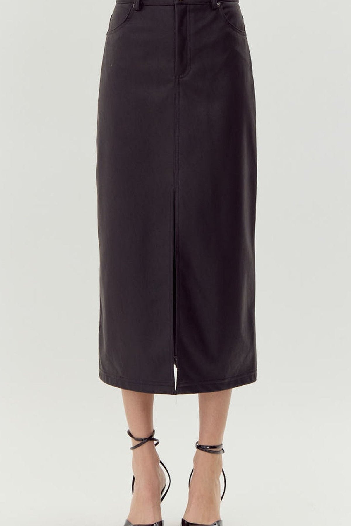 Kaia Vegan Leather Midi Skirt