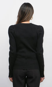 Dani Button Puff Sleeve Ribbed Knit Top