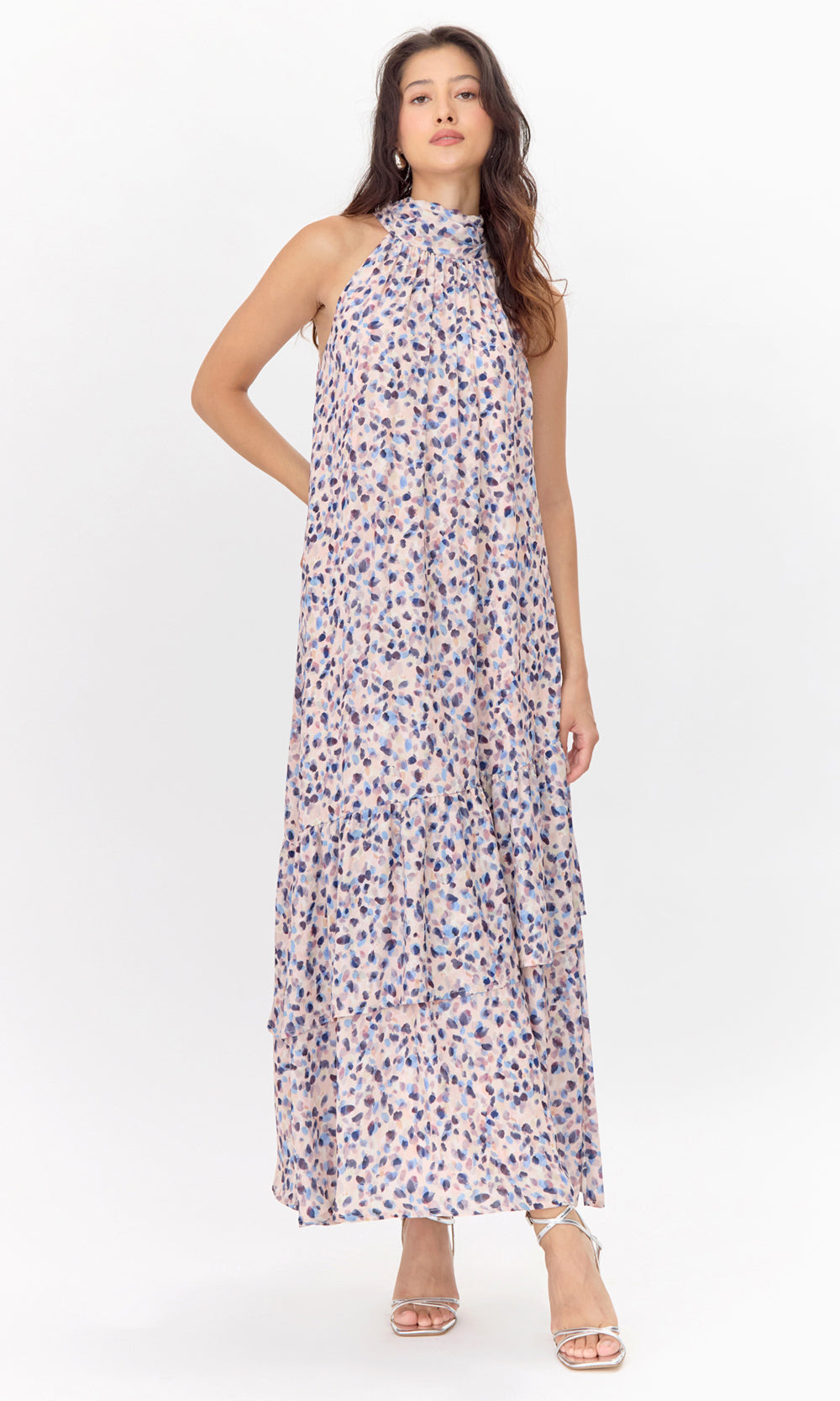 Carina Printed Halter Tiered Maxi Dress