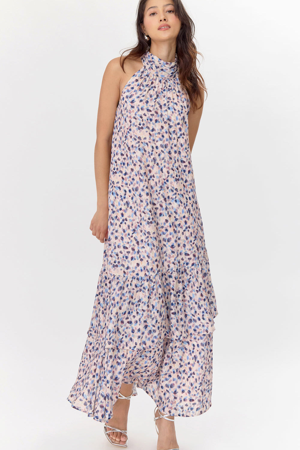 Carina Printed Halter Tiered Maxi Dress