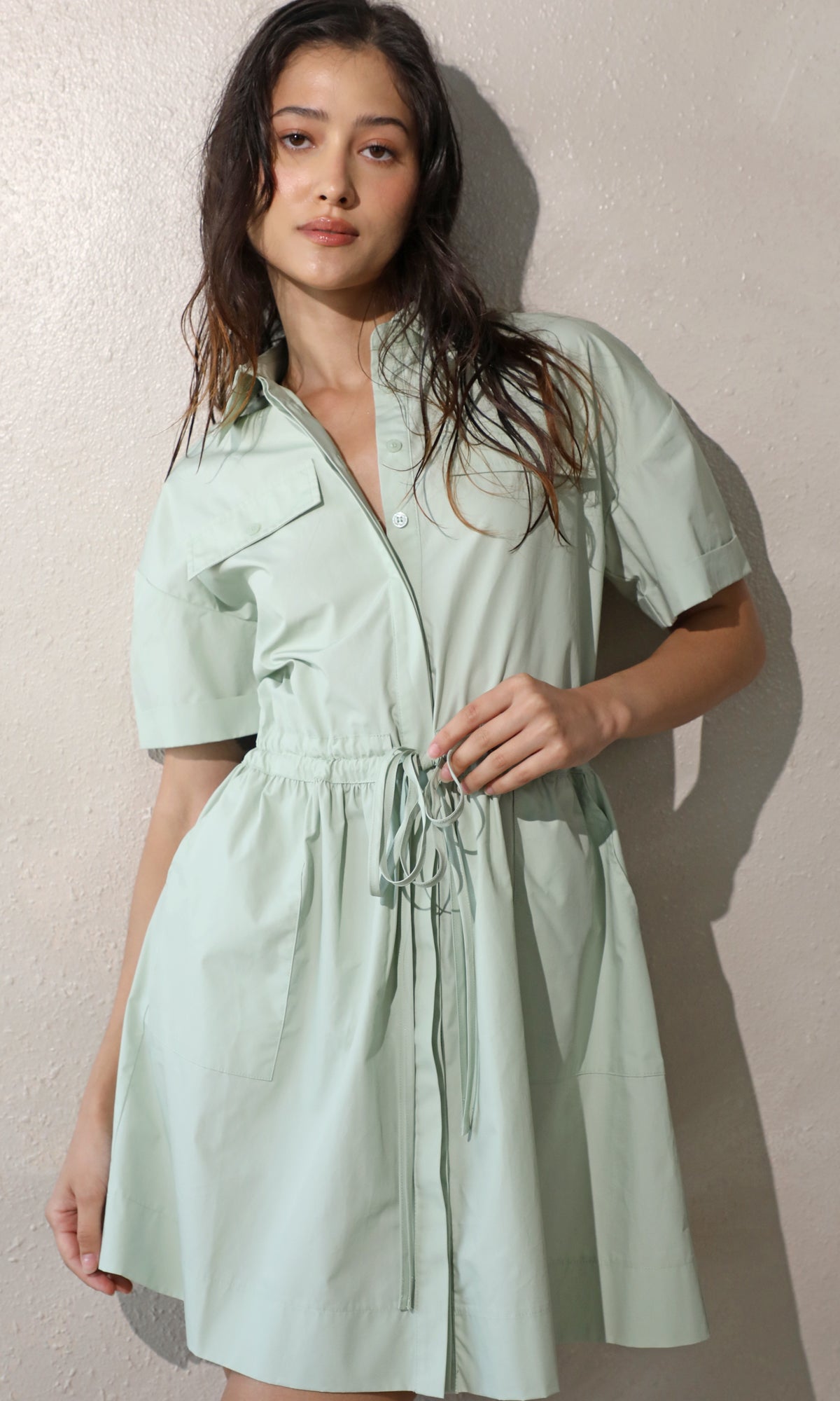 Rita Poplin Waist Tie Shirt Dress