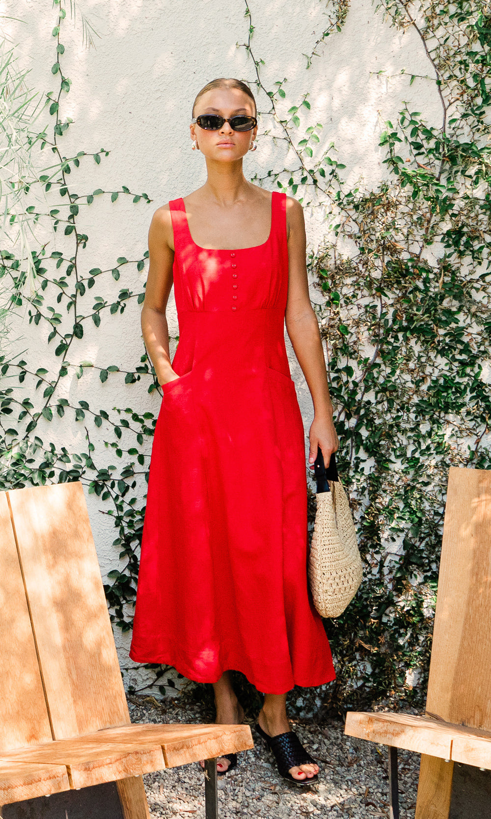Marjorie Tie Linen Midi Dress