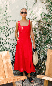 Marjorie Tie Linen Midi Dress