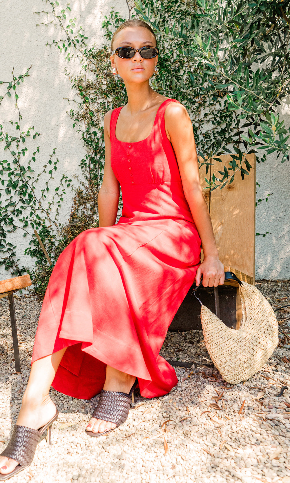 Marjorie Tie Linen Midi Dress
