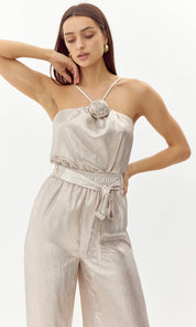 Karris Metallic Flower Halter Top