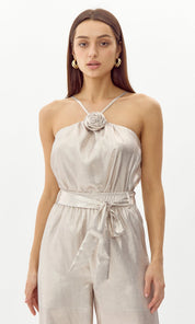 Karris Metallic Flower Halter Top