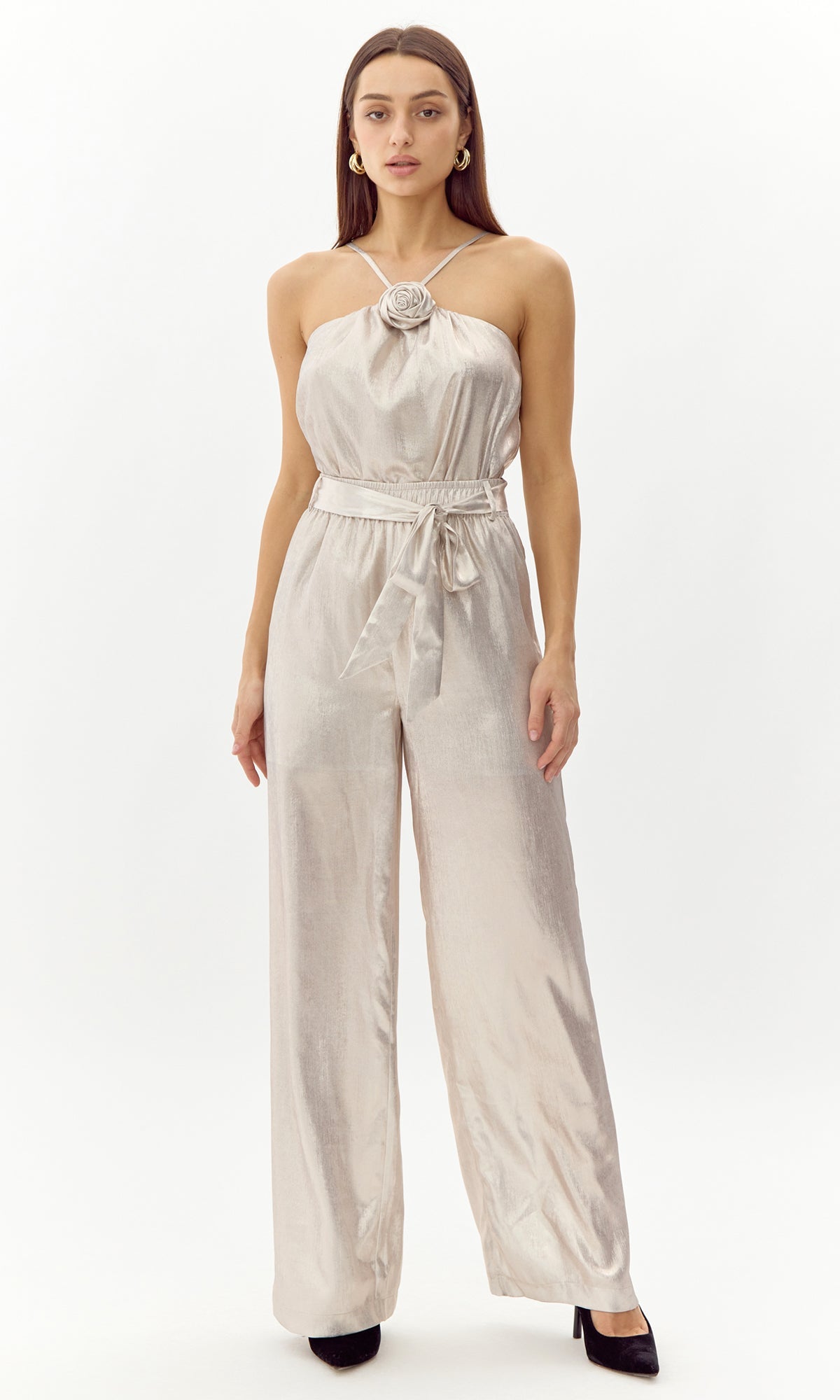 Karris Metallic Flower Halter Top