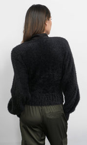 Lina Fuzzy Knit Black Cardigan