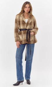 Hudson Shawl Cozy Collar Knit Jacket W/ Vegan Leather Belt