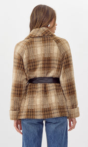 Hudson Shawl Cozy Collar Knit Jacket W/ Vegan Leather Belt