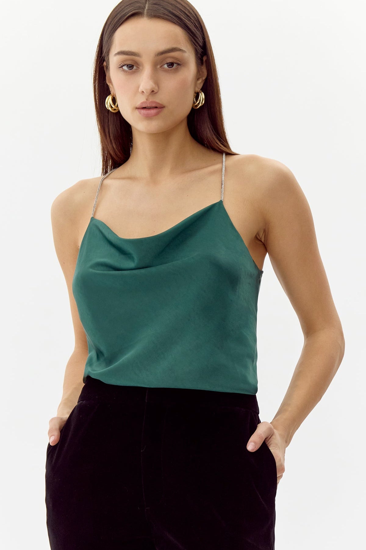 Kansas Jeweled Cowl Cami Top