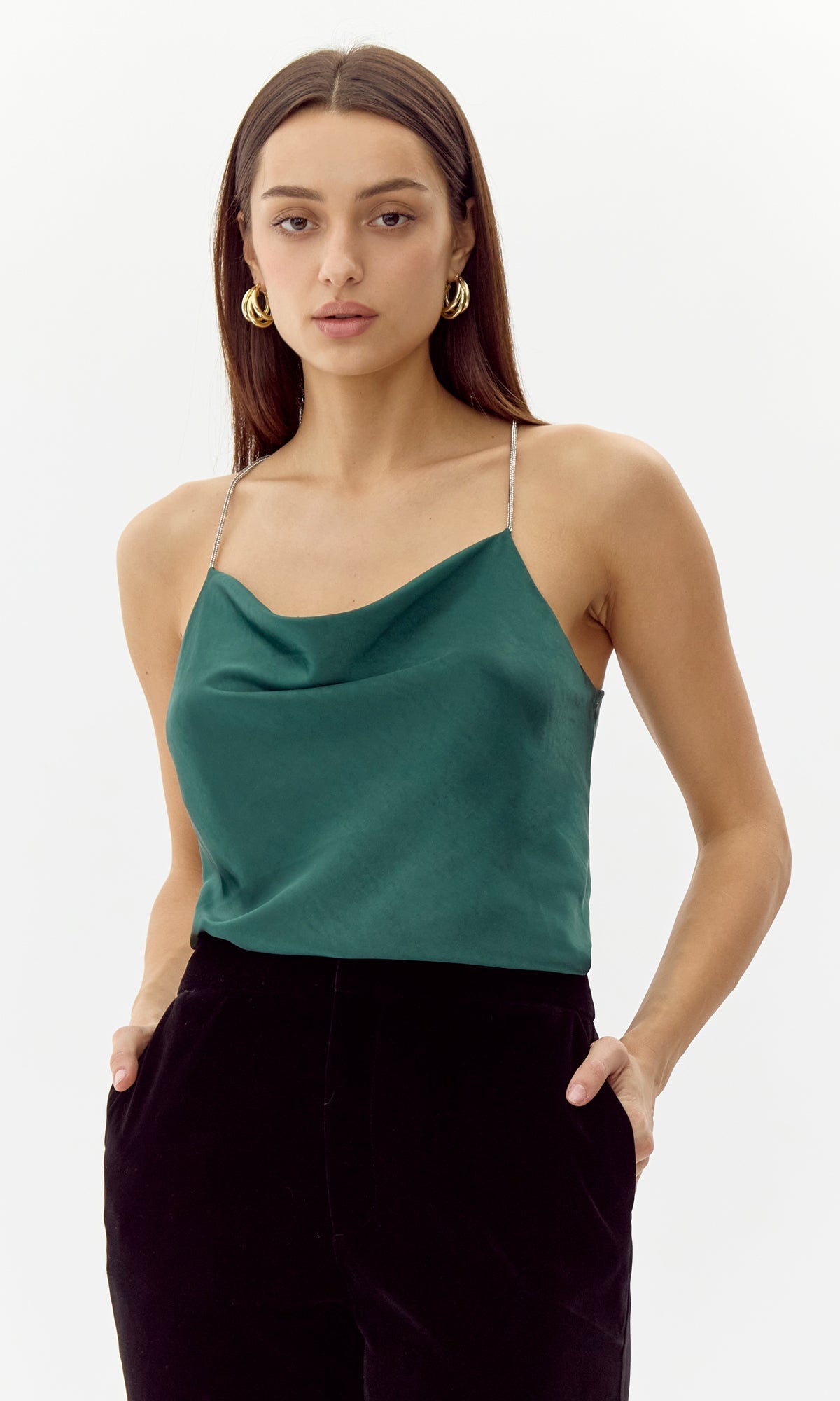 Kansas Jeweled Cowl Cami Top