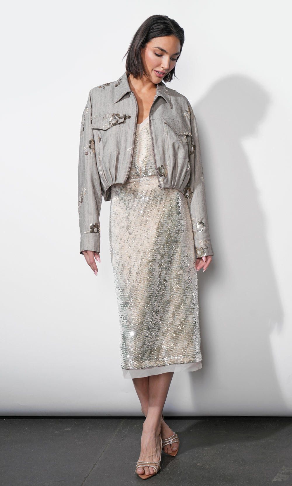 Brielle Zip Up Sequin Embroidered Jacket