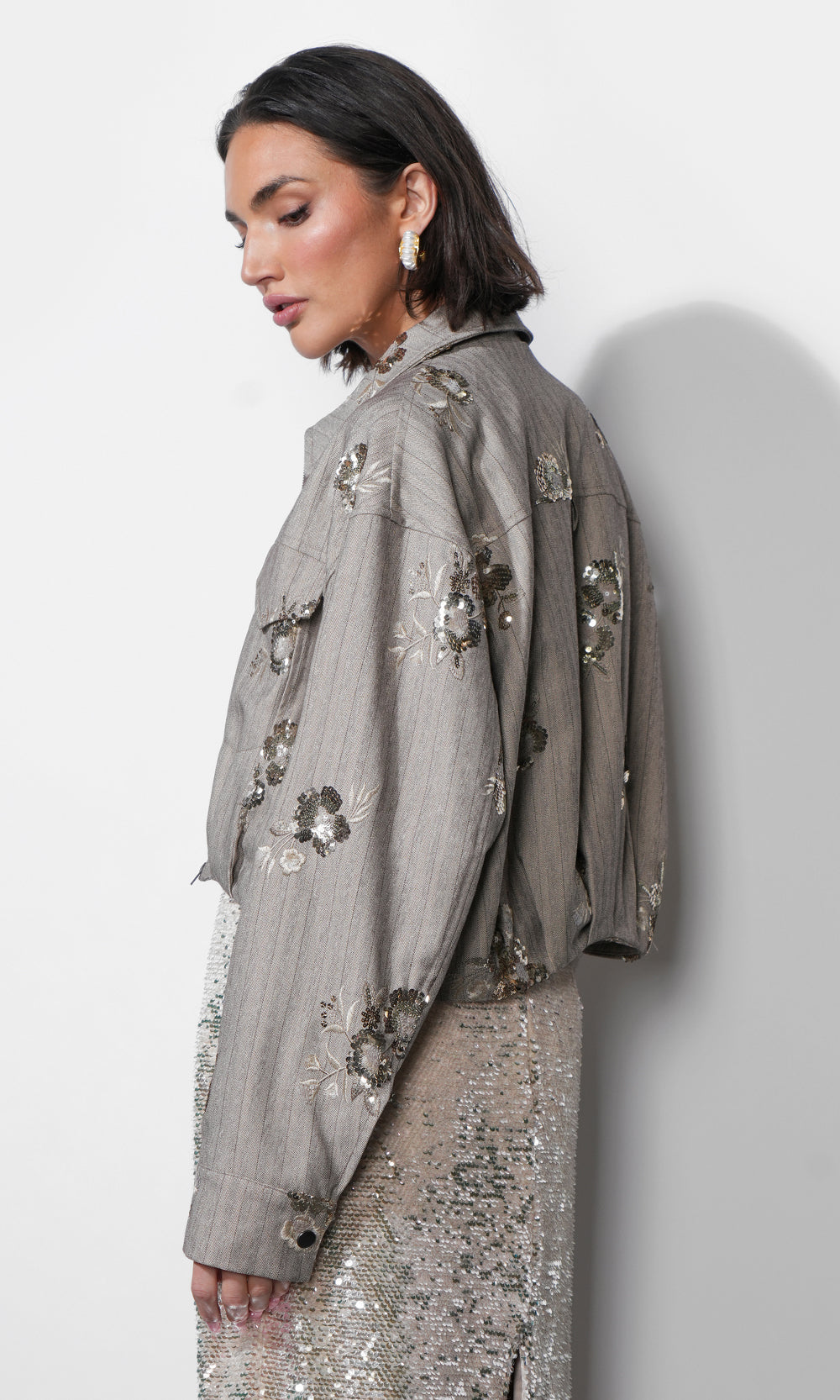Brielle Zip Up Sequin Embroidered Jacket