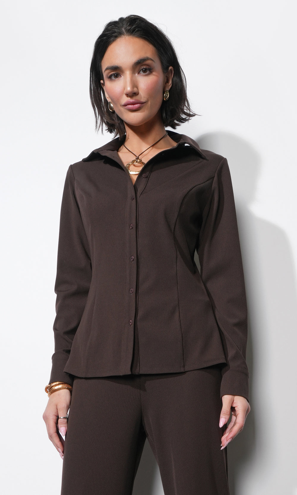 Margot Button Up Rib Knit Top