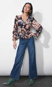 Nicki Printed V-neck Blouse