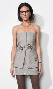 Camila Sequin Embroidered Pinstripe Mini Skirt
