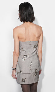 Camila Sequin Embroidered Pinstripe Mini Skirt