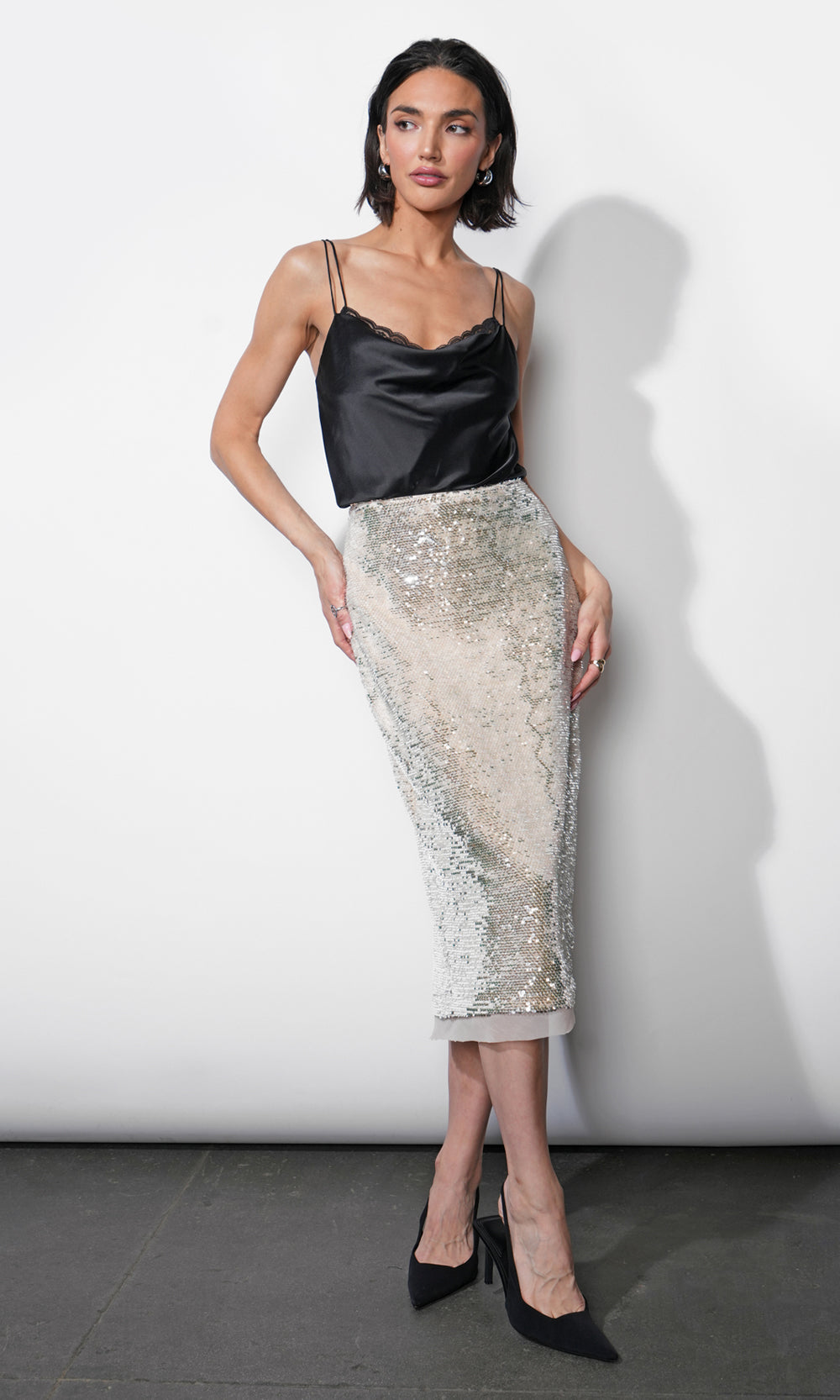 Charlotte Cowl Neck Cami W/ Lace